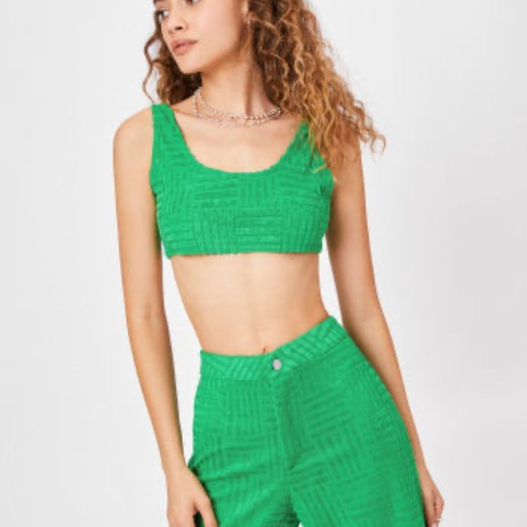 SHOP CIDER Green Solid Terry Crop Tank Top - Picture 7 of 10